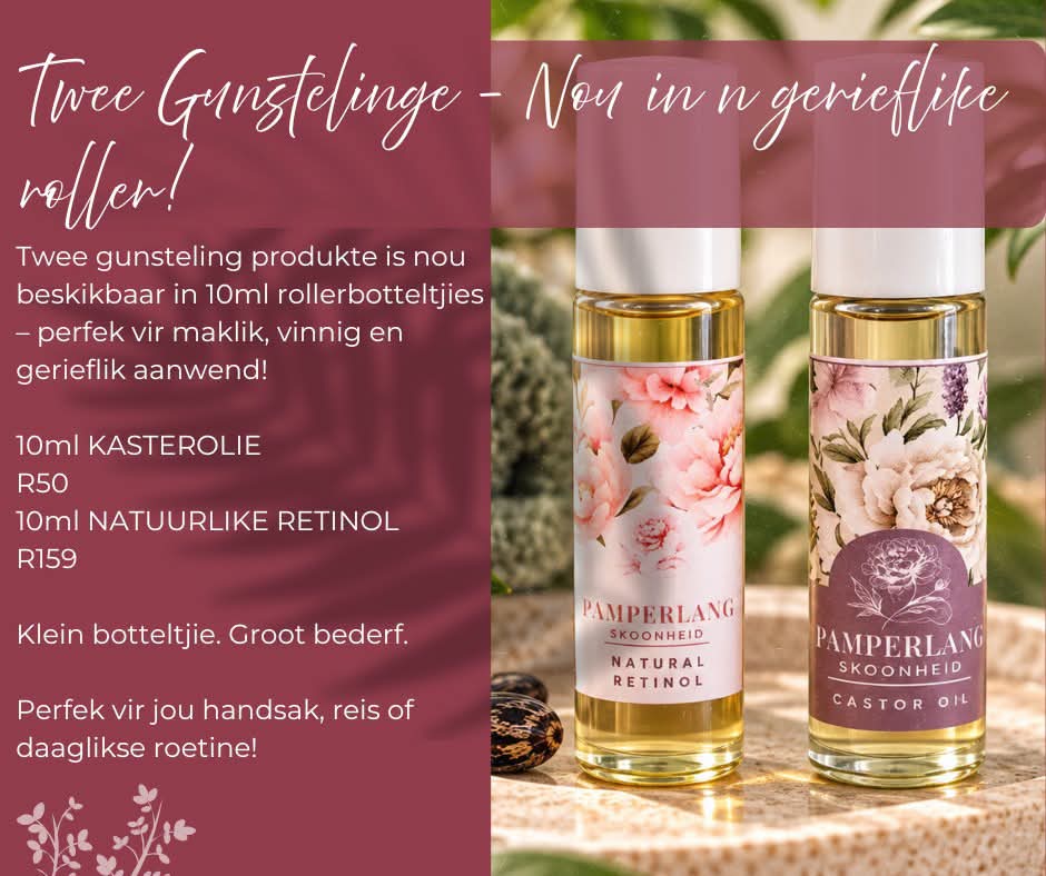 Castor Oil R50 and Natural Retinol R159, now in handy 10ml rollers